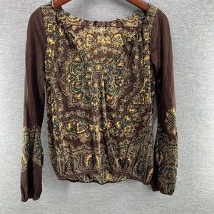 Lucky Brand Women's Scoop V-Neck Mandala Retro Brown Top Size Small?